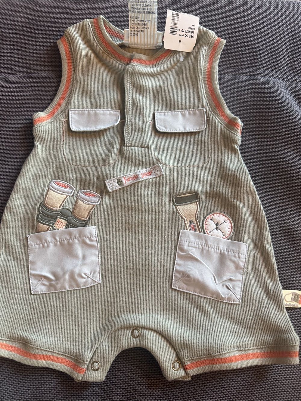NWT Olive Green Sleeveless Romper with Sport Patches 6 mo